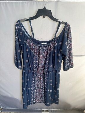 Maurices Navy Printed Cold-Shoulder Dress with Straps